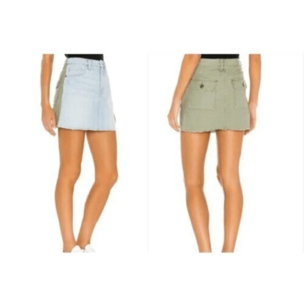 FRAME Canterbury Utility Mini Skirt Green Khaki Denim Frayed Hem Size 25
